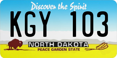 ND license plate KGY103