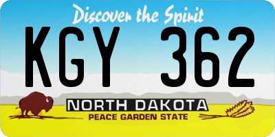 ND license plate KGY362
