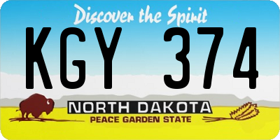 ND license plate KGY374