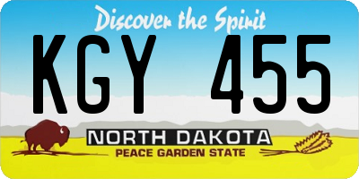 ND license plate KGY455