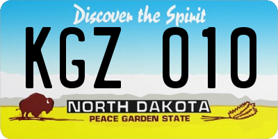 ND license plate KGZ010