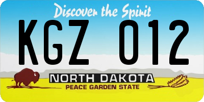 ND license plate KGZ012