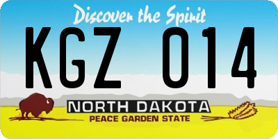 ND license plate KGZ014