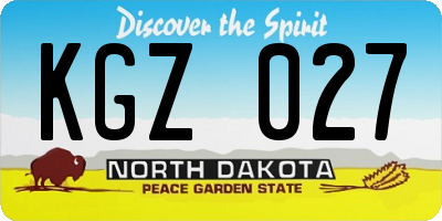 ND license plate KGZ027
