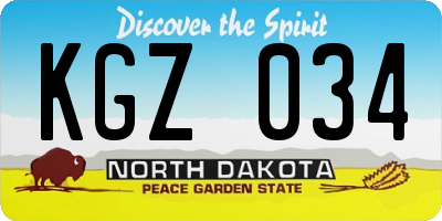 ND license plate KGZ034