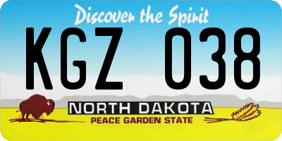 ND license plate KGZ038