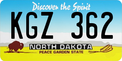 ND license plate KGZ362