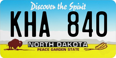 ND license plate KHA840