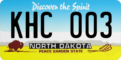 ND license plate KHC003