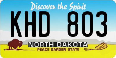 ND license plate KHD803