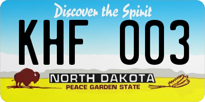 ND license plate KHF003