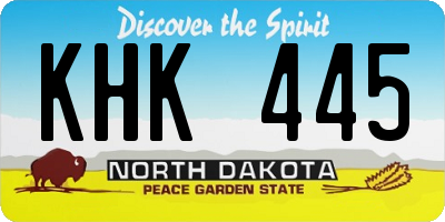 ND license plate KHK445