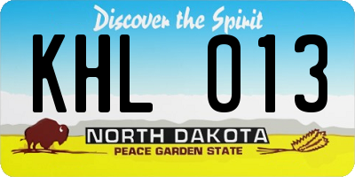 ND license plate KHL013