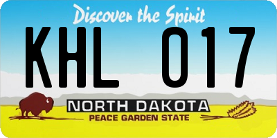 ND license plate KHL017