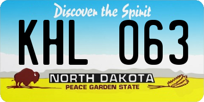 ND license plate KHL063