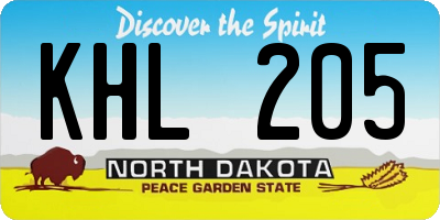 ND license plate KHL205