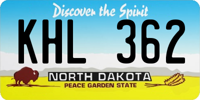 ND license plate KHL362