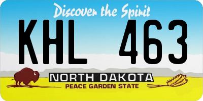 ND license plate KHL463