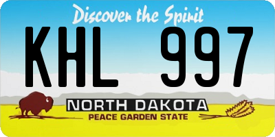 ND license plate KHL997