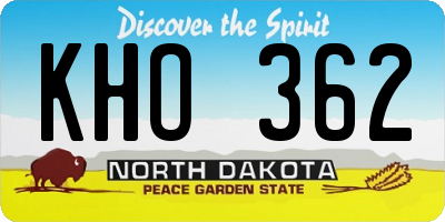 ND license plate KHO362