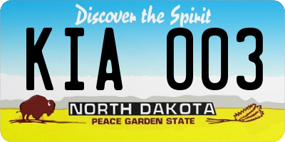 ND license plate KIA003