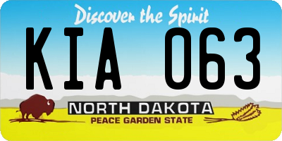 ND license plate KIA063