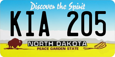 ND license plate KIA205