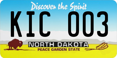ND license plate KIC003