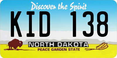ND license plate KID138