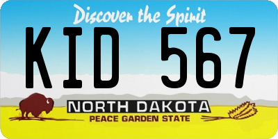 ND license plate KID567