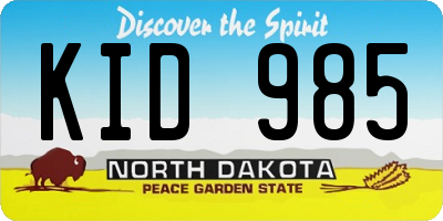 ND license plate KID985