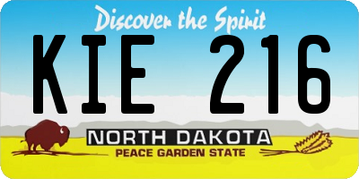 ND license plate KIE216