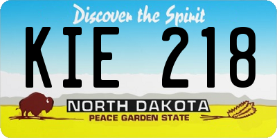 ND license plate KIE218