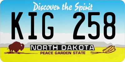 ND license plate KIG258