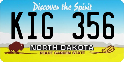ND license plate KIG356