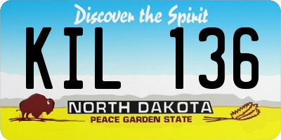 ND license plate KIL136