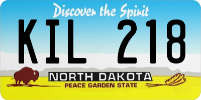 ND license plate KIL218