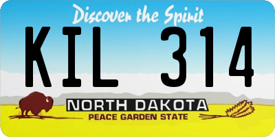 ND license plate KIL314