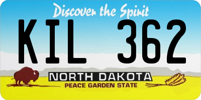 ND license plate KIL362