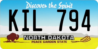ND license plate KIL794