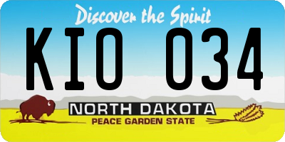 ND license plate KIO034