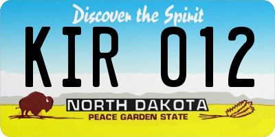ND license plate KIR012
