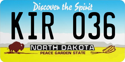 ND license plate KIR036