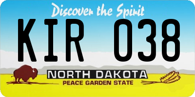 ND license plate KIR038