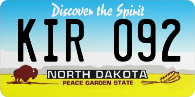 ND license plate KIR092