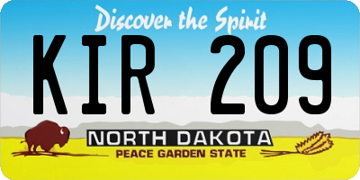 ND license plate KIR209