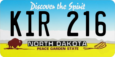 ND license plate KIR216