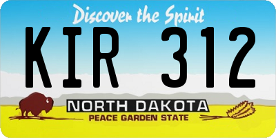 ND license plate KIR312