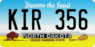 ND license plate KIR356
