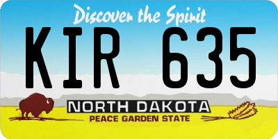 ND license plate KIR635